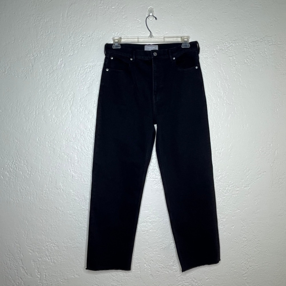 Everlane‎ The Way High Jean Black Organic Cotton Straight Leg Raw Hem 31 Long
